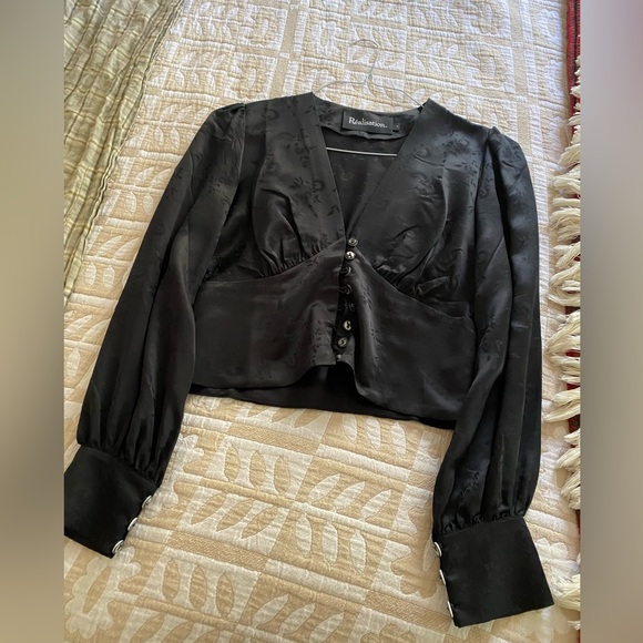 Realisation Par Kaia Top Black Floral Jacquard - Picture 3 of 6